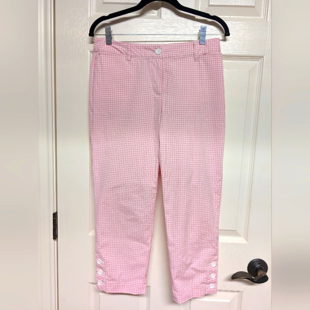 Talbots Womens 4P The Perfect Crop Pink White Gingham Check Pants Preppy Barbie